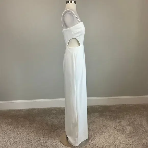 AQUA Cut Out Thigh Slit Sleeveless Long Column Evening Gown White Size 6 Dress - Picture 6 of 11